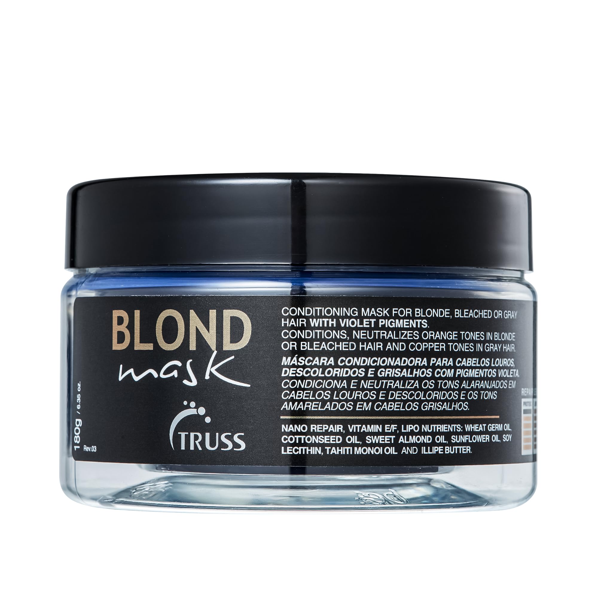 TRUSS Truss - Blond Mask - With Violet Pigments - Neutralizes Orange Tones in Blond or Bleached Hair and Copper in Grey, Nano Repair Vitamin E Lipo Nutrients 6.35 oz/80 g, 1 count