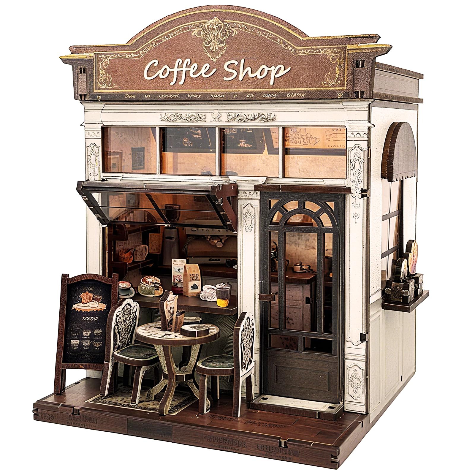 Joibabe DIY Miniature House Kit,Mini Buliding Kit,Coffee Shop Book Nook Kit for Adult and Teens, Dollhouse,Tiny House, 3D Wooden Puzzle with LED Lighting, Gifts for Family, Friends (Coffe Shop)