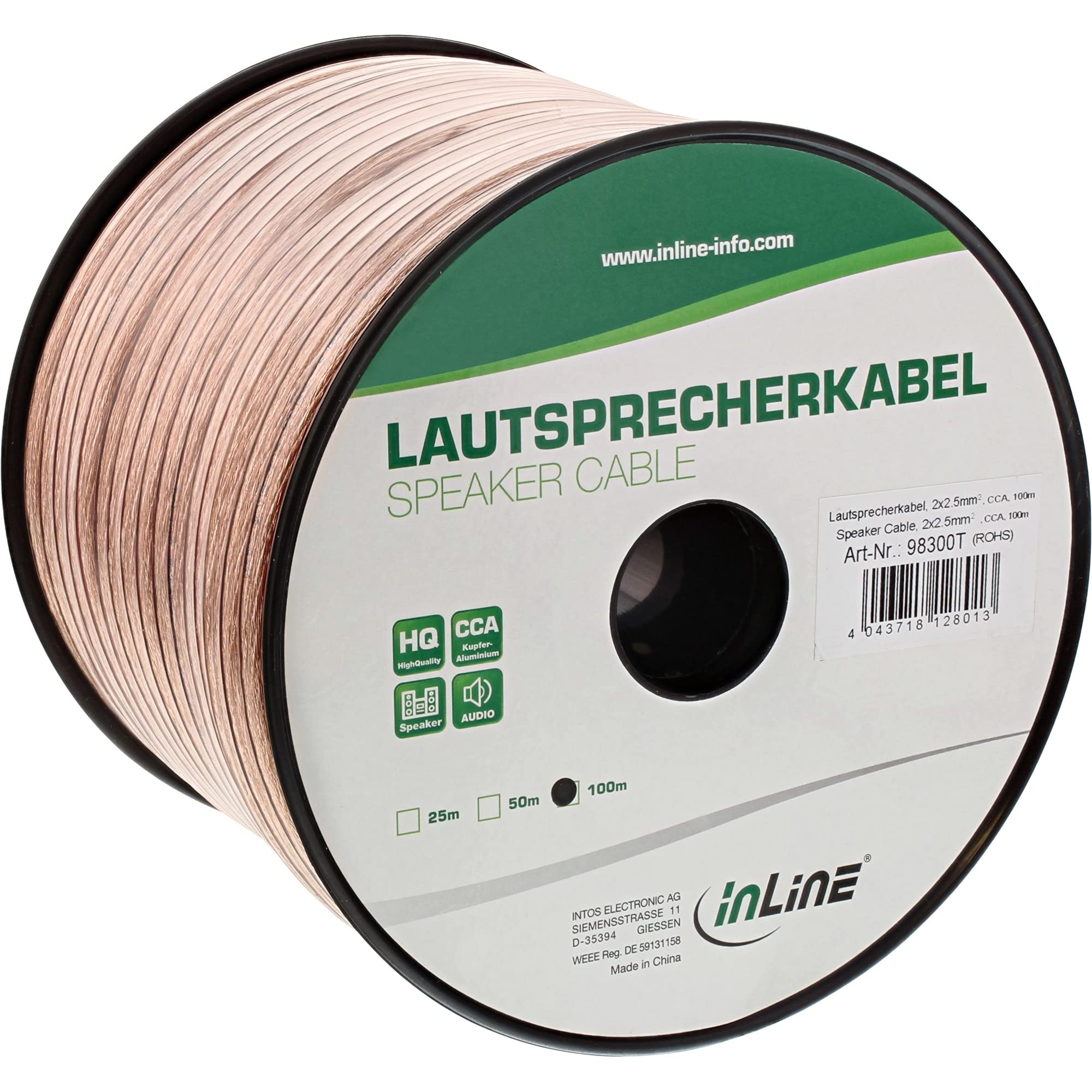 InLine Speaker Cable CCA 2x 2.5 mm 100 m Transparent