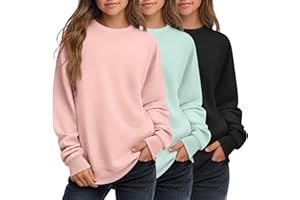 LessonZoo 3 Pack Girls Long Sleeve Sweatshirts Crew Neck Kids Lightweight Tops Pullover Casual Loose Shirts for 7-14 Years