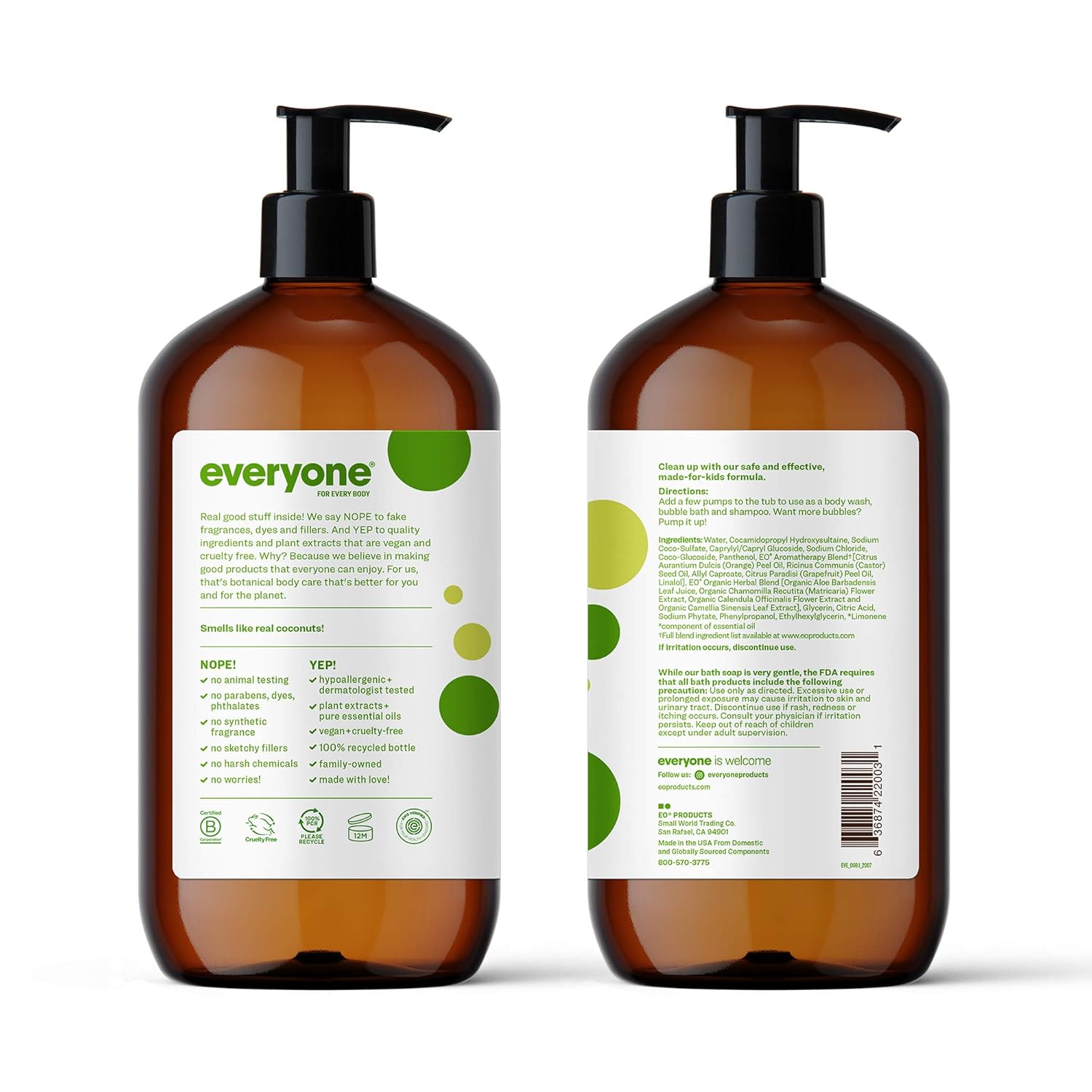 Everyone 3-in-1 Kids Soap: Body Wash, Bubble Bath, and Shampoo, Tropical Coconut Twist, 32 Ounce, 2 Count- Packaging May Vary : Beauty