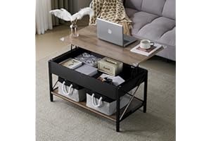 VINGLI 36" Lift Top Coffee Table with Free Cloth Storage Bins, Rustic Framhouse Grey Coffee Tables for Living Room, Small Modern Coffee Table for Small Space in Minimalistic Style, Gray
