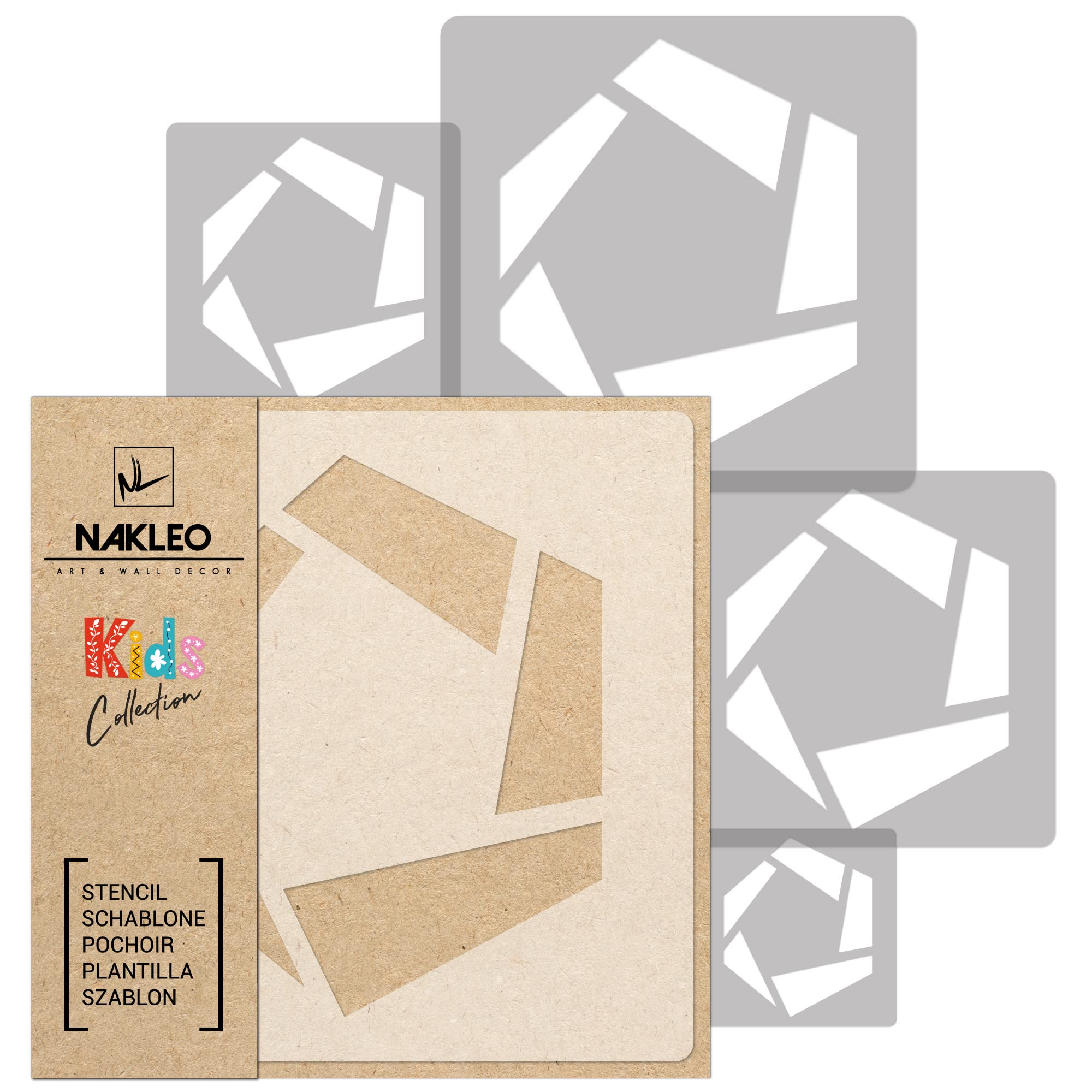 NAKLEO Painting Stencils Set for Nursery Room, 5 Pcs Templates 9x9 to 34x34cm Hexagon Geometric Lens, Plastic and Reusable Drawing Stencils, Decor, Craft DIY Wall Furniture