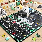 Diysani Kids Airport Rug, 3x5 Ft Road Rug for Kids | Car Rug Play Mat for Toy Cars with Realistic City Traffic Map Design，Airport Play Mat with Non-Slip Backing for Playroom