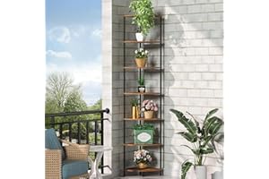 Greatseas Corner Plant Stand Shelf, 7 Tier Tall Shelf Plant Stand for Indoor Plants, Rustic Brown Corner Shelf Bookshelf Wall Decor Living Room, 64.7" Display Shelf for Bedroom, Bathroom, Small Space