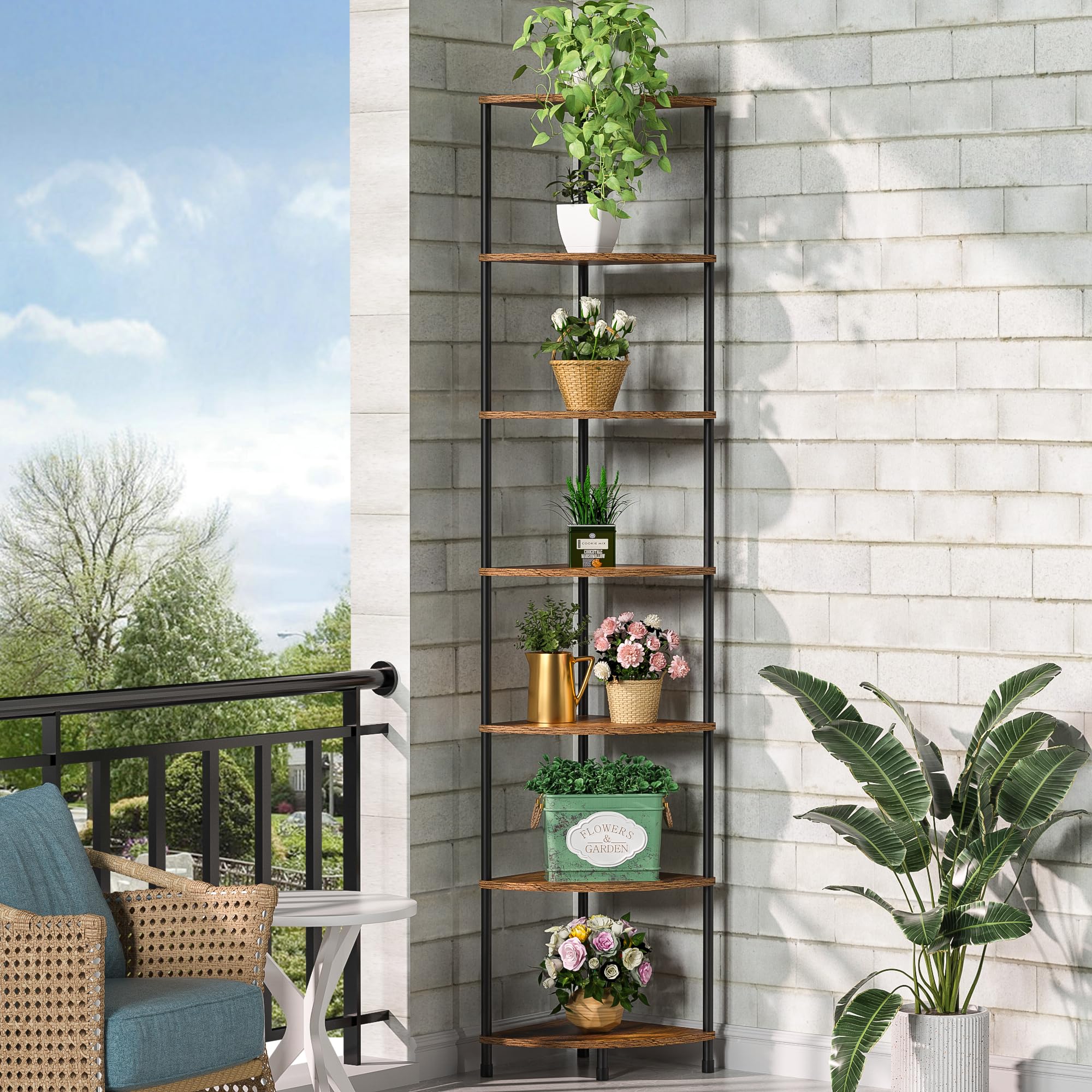 Photo 1 of Greatseas Corner Plant Stand Shelf, 7 Tier Tall Plant Stand for Indoor Plants, Rustic Brown Corner Book Wall Decor Living Room, 64.7" Display Shelf for Bedroom, Bathroom, Small Space