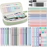 Four Candies 56 PCS Aesthetic School Supplies with Pencil Case, 6 Multicolor Pen, 12 Pastel Highlighters, 5 Gel Pens Black Ink, 9 Mechanical Pencils for Student Stationary Set Preppy Stuff (Green)