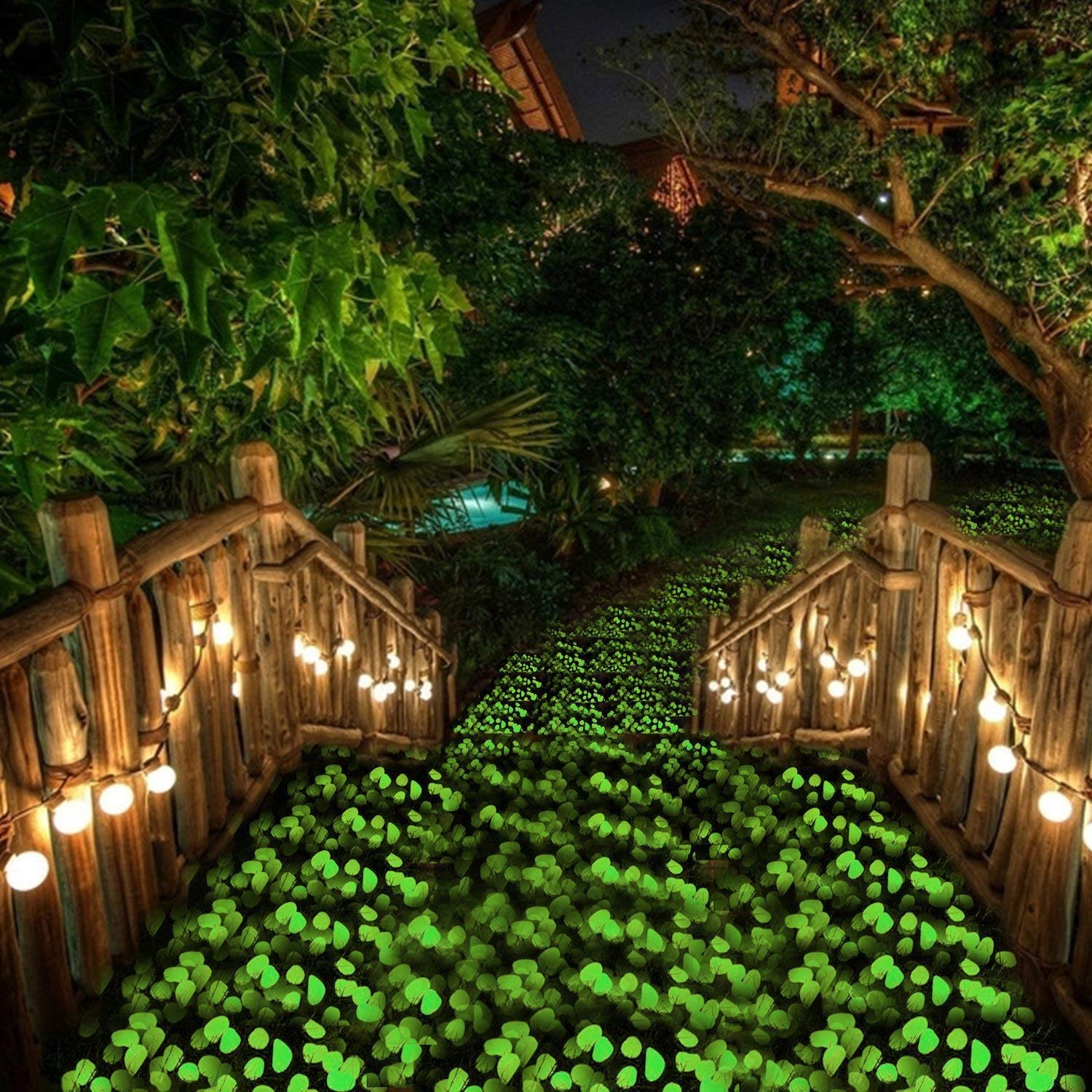 150pcs Glow in The Dark Garden Pebbles for Walkways and Decor (Green)
