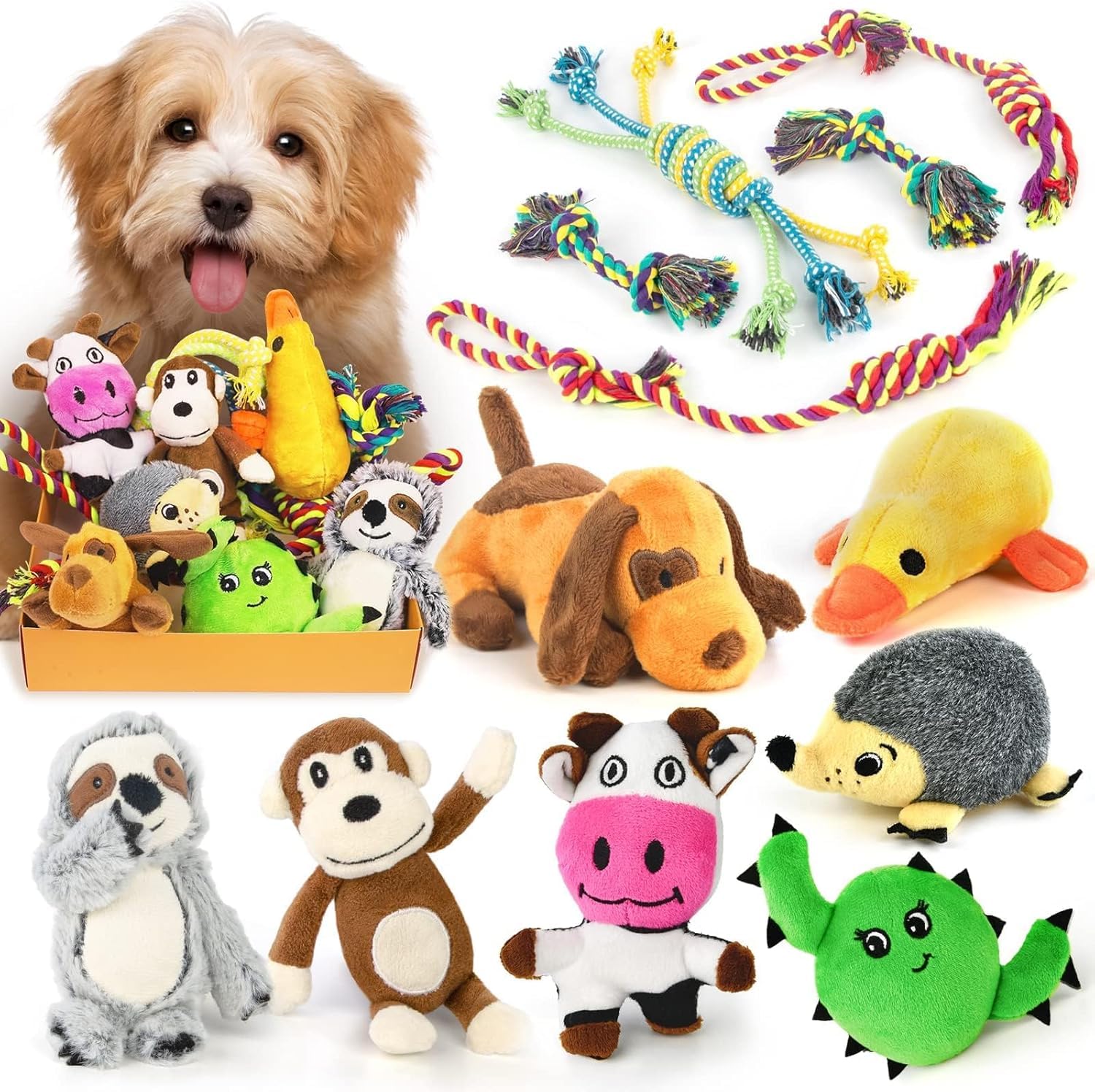 LEGEND SANDY Puppy Toys, Squeaky Dog Toys for Small Dogs, 12 Pack Puppy Chew Toys for Teething, Dog Rope Toy and Cute Stuffed Animals Value Bundle — image 1