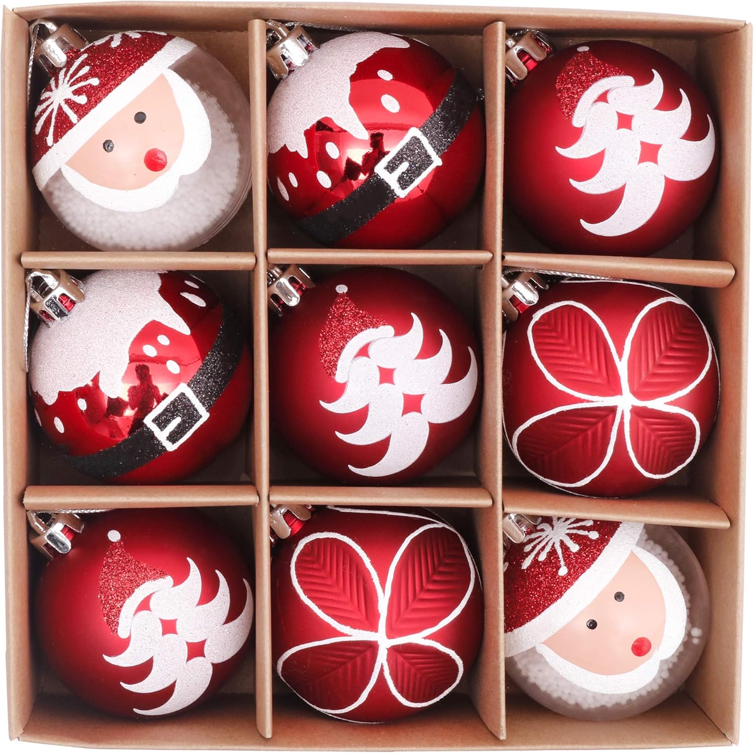 Valery Madelyn 9pcs Christmas Baubles Ornaments Set 2.4Inch/6cm, Red