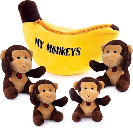 Amazon My Monkeys ぬいぐるみセット おしゃべりする柔らかふわふわのモンキー4個 ぬいぐるみバナナ型キャリア付き 赤ちゃんや幼児の男の子や女の子へのギフトに最適 ぬいぐるみ おもちゃ