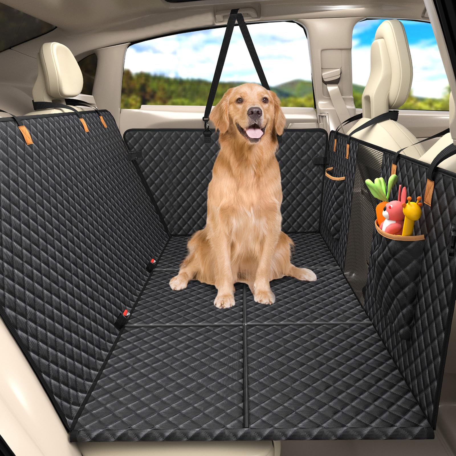 Photo 1 of Lekereise Back Seat Extender for Dogs, Hard-Bottom Hammock Holds up to 400 lb, Waterproof with Mesh Window & Storage Pockets – Universal Fit, Black