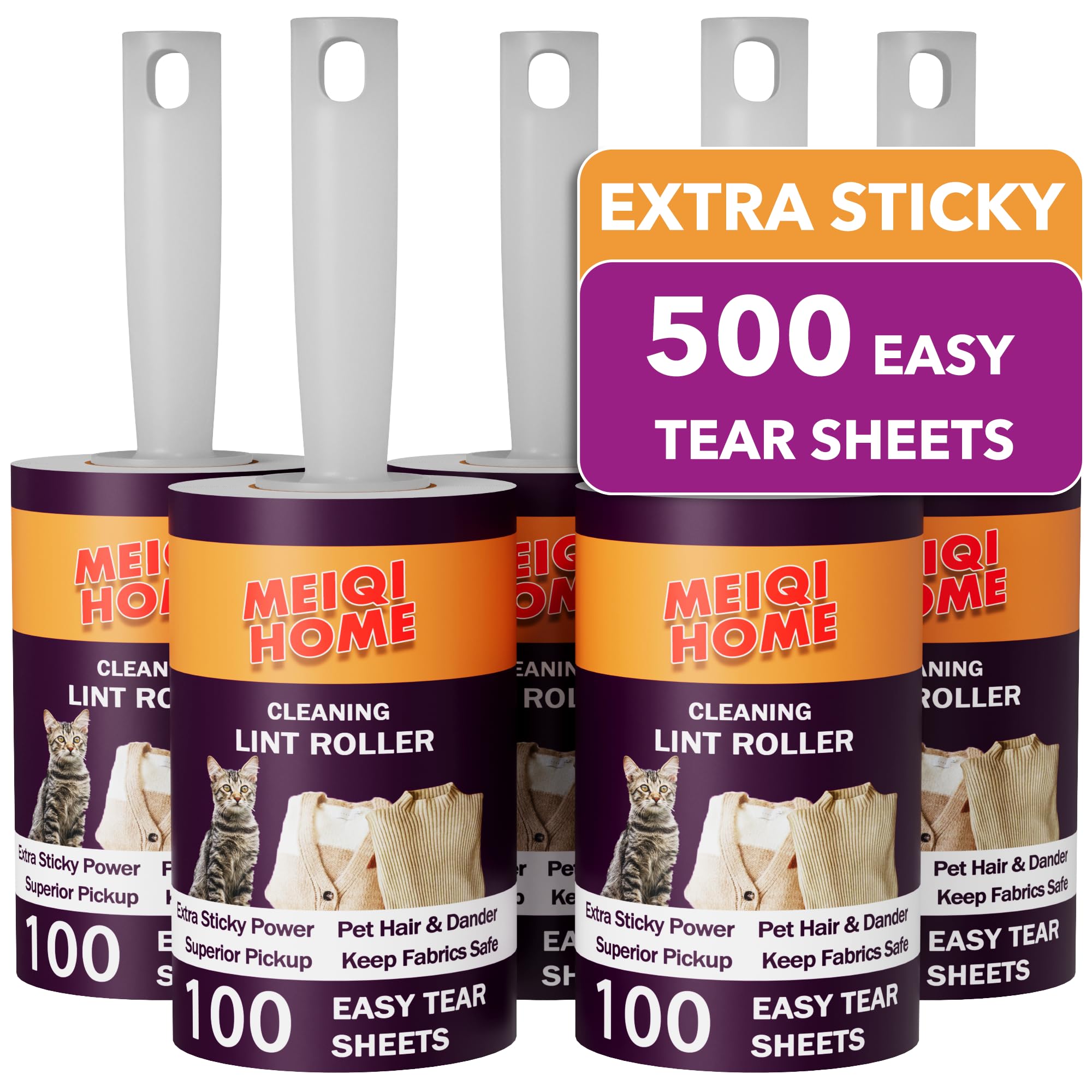 Lint Rollers for Pet Hair Extra Sticky, 555 Sheets Mega Value Set Lint Roller with 5 Upgraded Handles, 5 Rollers Portable Pet Lint Remover for Clothes, Furniture, Carpet, Dog & Cat Hair Removal