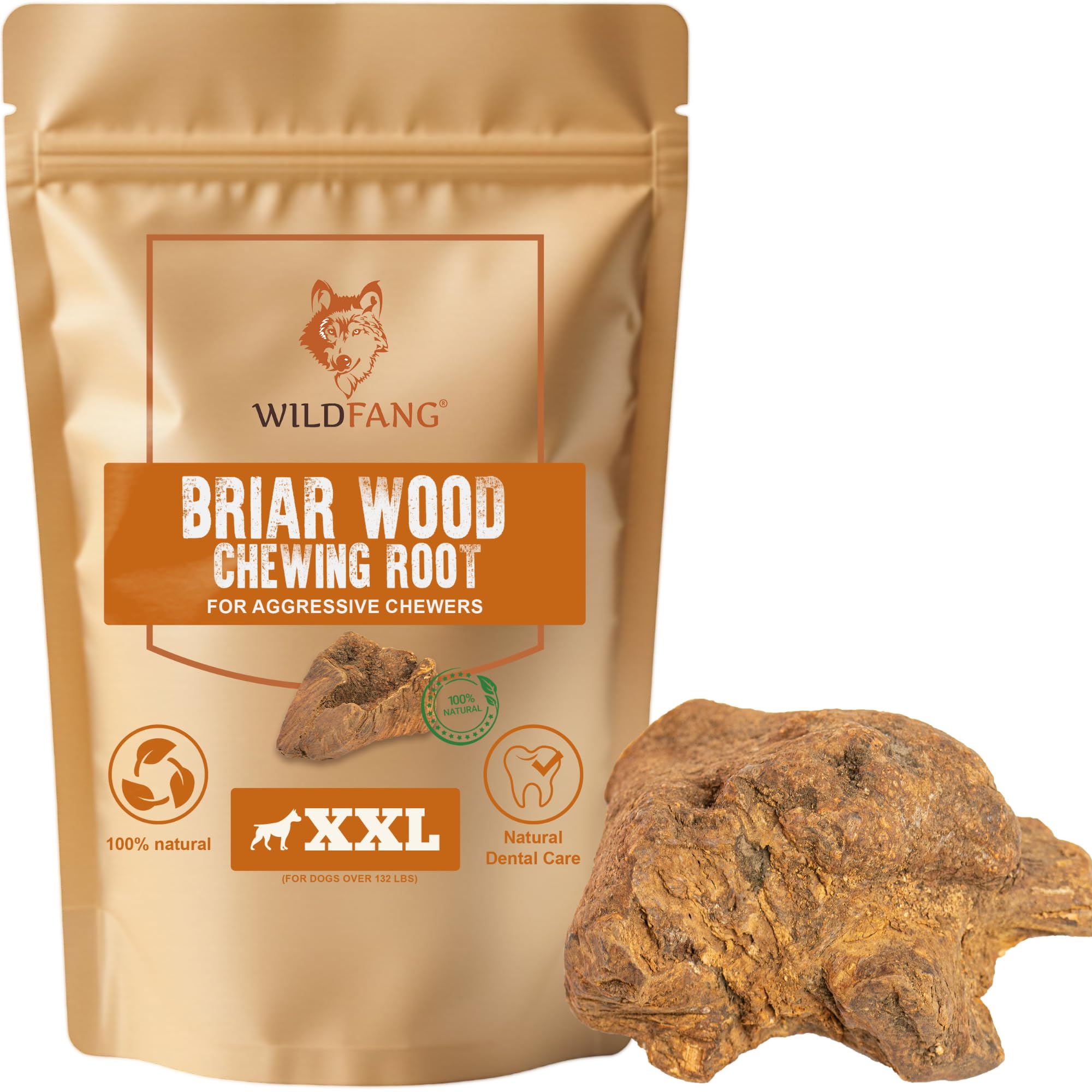 Wildfang® Briar Wood Dog Chew Root, XXL - Splinter-Free Natural Dog Chews from Tree Heather for Aggressive Chewer, Puppy Chew Toys for Dogs Dental Health (For Dogs Over 60 kg), Pack of 1