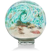Glass Beach Globe - Handblown - Sea Blue-Green Swirl Design is Unique to Each Globe - Shake The Sand and Shells to…