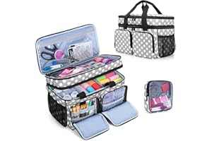BAFASO Large Sewing Organizer Bag with an Individual Pouch and Detachable Dividers, 2 Layers Sewing Storage Bag for Sewing Supplies, Polka Dots