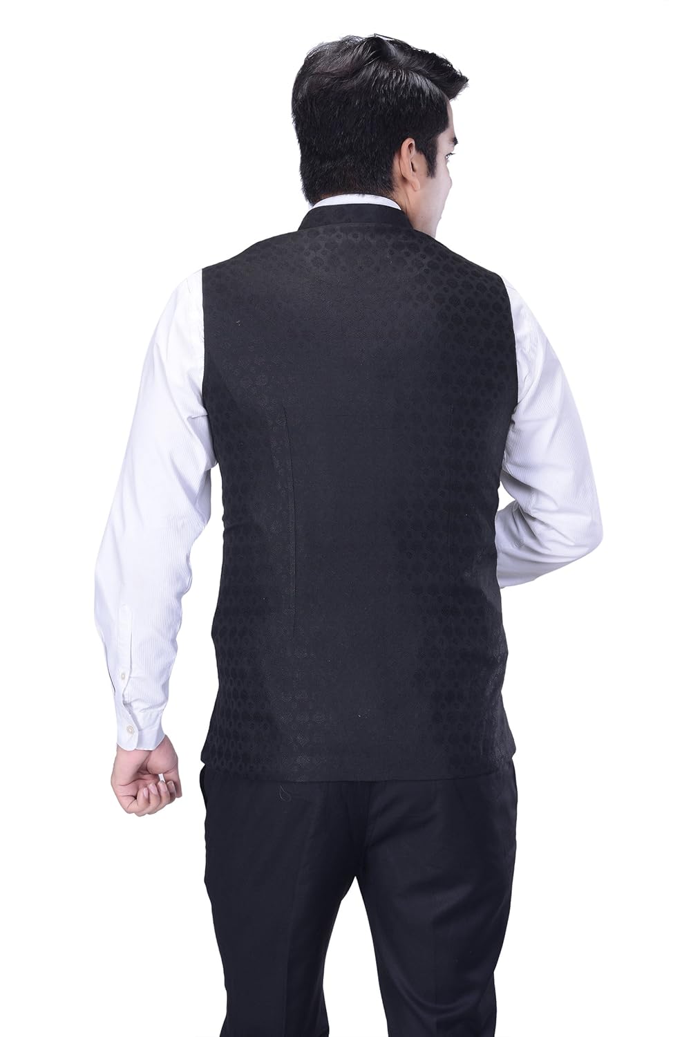 kisah men's woven cotton silk black nehru jacket