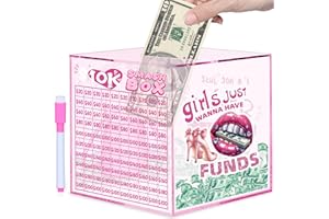 XIHEER 10k Smash Box for Money, Large Piggy Bank for Adults 10000 Savings Challenge Box, Money Saving Box for Cash, Big Unbreakable Clear Acrylic Money Saver Must Break to Open (Pink)
