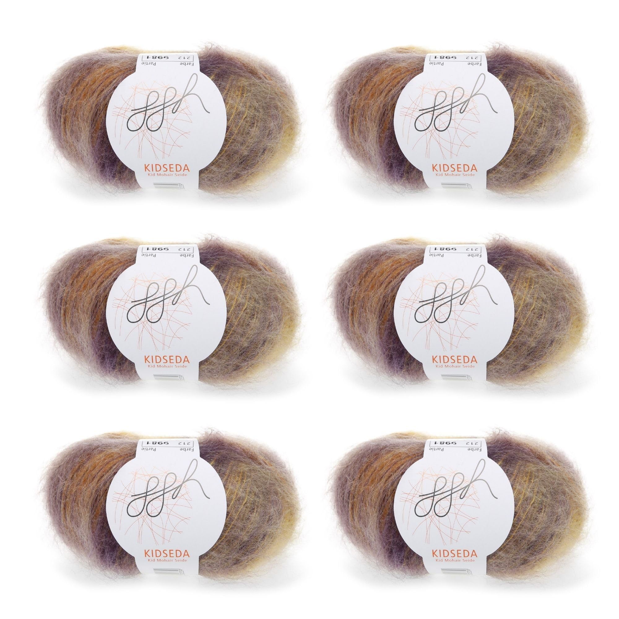 ggh Kidseda Box - 6 Balls - Mohair Wool with Silk for Knitting - Colour 212 - Purple Gold Mottled