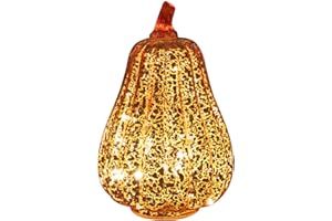 Romingo Mercury Glass Pumpkin Light with Timer for Halloween Pumpkin Decorations Fall and Thanksgiving Decor,Gold, 8.7 inches