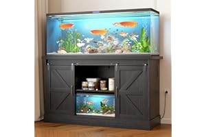 OtterOasis 55-75 Gallon Fish Tank Stand with Sliding Barn Doors & Power Outlet, Heavy Duty Aquarium Stand with Cabinet Storage for Fish Tank, Turtle Tank, Reptile Terrarium, 1000LBS Capacity, Black