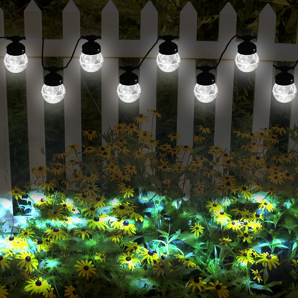 Acrato - Ghirlanda luminosa LED, proiettore a energia solare USB, 7 m, 8 luci LED, da esterno, impermeabile, con pannello solare, per la decorazione di finestra, camera, giardino, Natale, feste, compleanni, multicolore