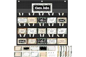 Fulmoon 86 Pcs Class Jobs Pocket Chart Set Teacher's Helper Boho Classroom Management Educational Pocket Chart Boho Rainbow Classroom Bulletin Board Decor for Back to School Supplies (Greenery Style)