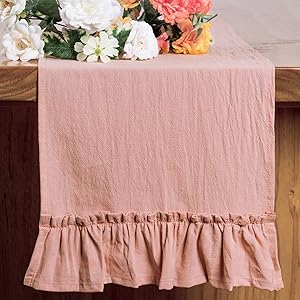Letjolt Pink Table Runner Cotton Table Runner Ruffle Rustic Fabric Decor Spring Wedding Baby Shower Home Kitchen Birthday Party, Blush Pink 12x108 Inches