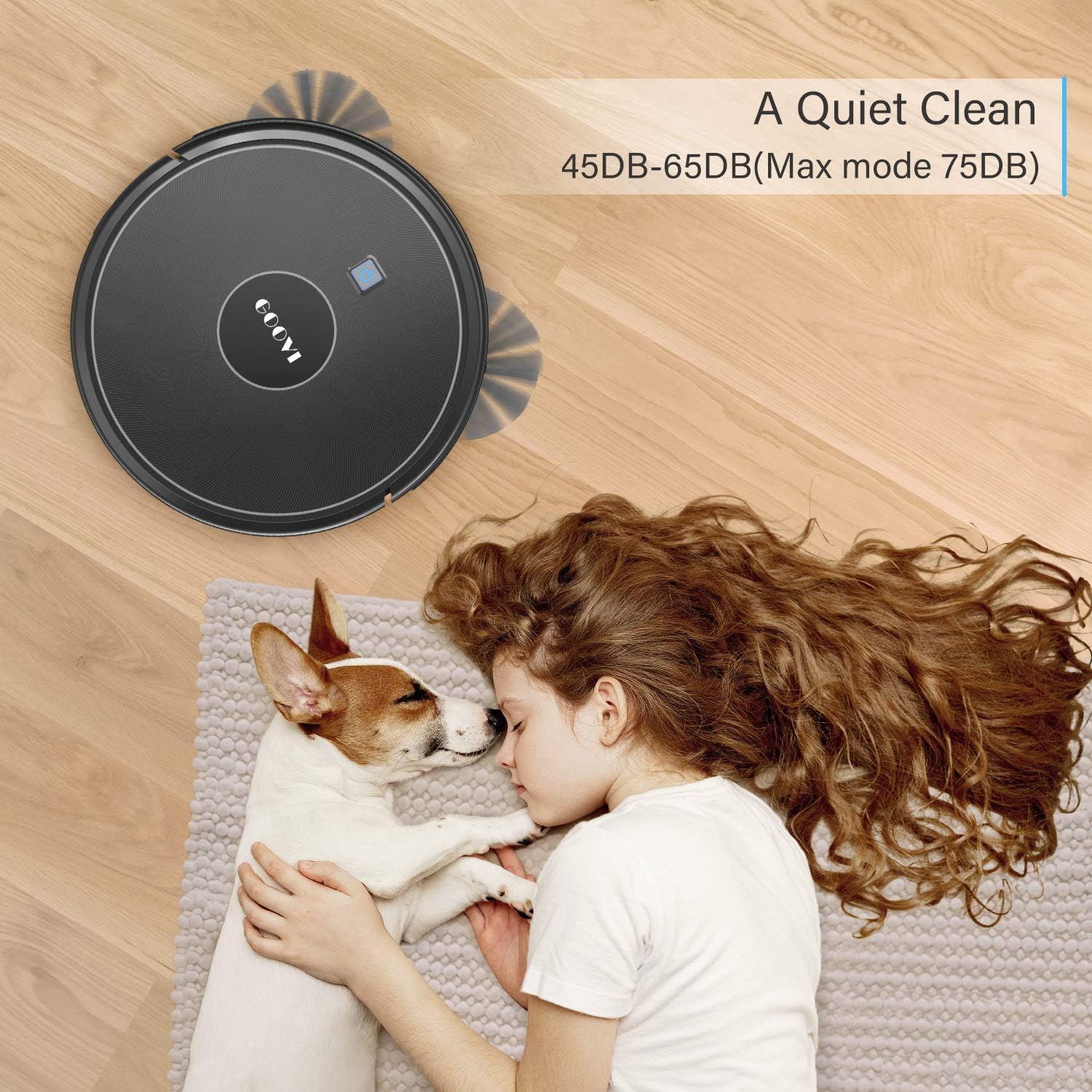 Robot Vacuum, GOOVI 1600PA Robotic Vacuum Cleaner with Self-Charging, 360° Smart Sensor Protectio, Multiple Cleaning Modes Vacuum Best for Pet Hairs, Hard Floor & Medium Carpet -