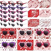 Kathfly 30 Sets Valentine Party Favors Valentines Day Cards with Heart Sunglasses Bulk for Unisex Gifts(Multicolor Heart Glasses)
