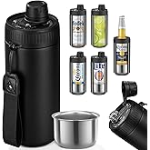 5-in-1 Insulated Can Cooler with Fizz Lid, 12 & 16 oz Slim Can Cooler for Beer&Soda, Stainless Steel Can Holder for Regular Universal Bottles (Black)