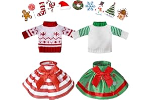 Funtery 14 Pcs Christmas Doll Clothes Bulk Christmas Doll Accessories Set Sweater Skirt Outfit with Gingerbread Man House Snowman Stocking Hat Wreath Tree Attachable Decals Gifts for Kids Girls Boys