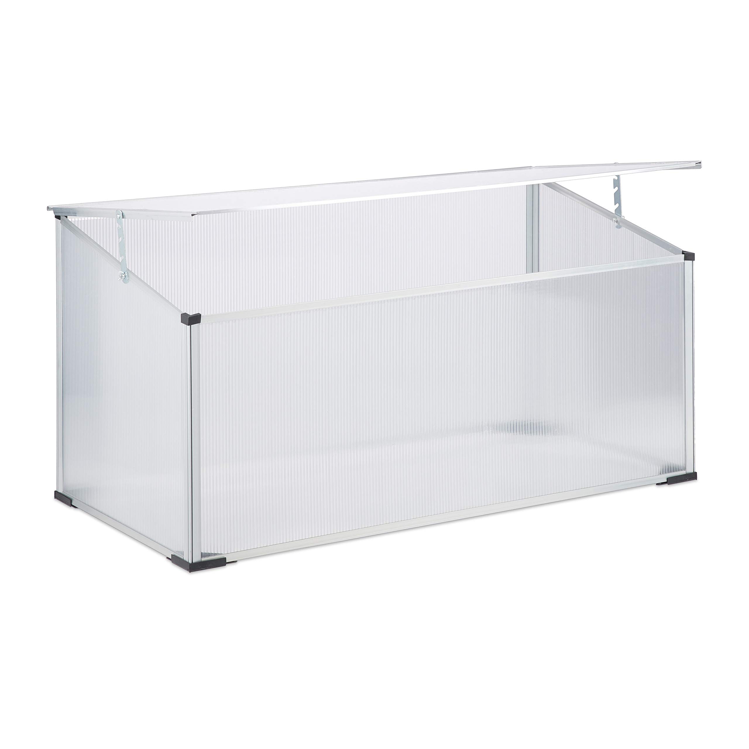 Relaxdays Aluminium Cold Frame, Plug-In System, Translucent, Transparent, UV-Protection, Small Greenhouse, HxWxD: 100 x 50 x 40