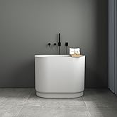 SJ Star&Jane 39" Solid Surface Japanese Soaking Bathtub Stone Resin Freestanding Tub Deep Soaking Bathtub Sit-In Design with 