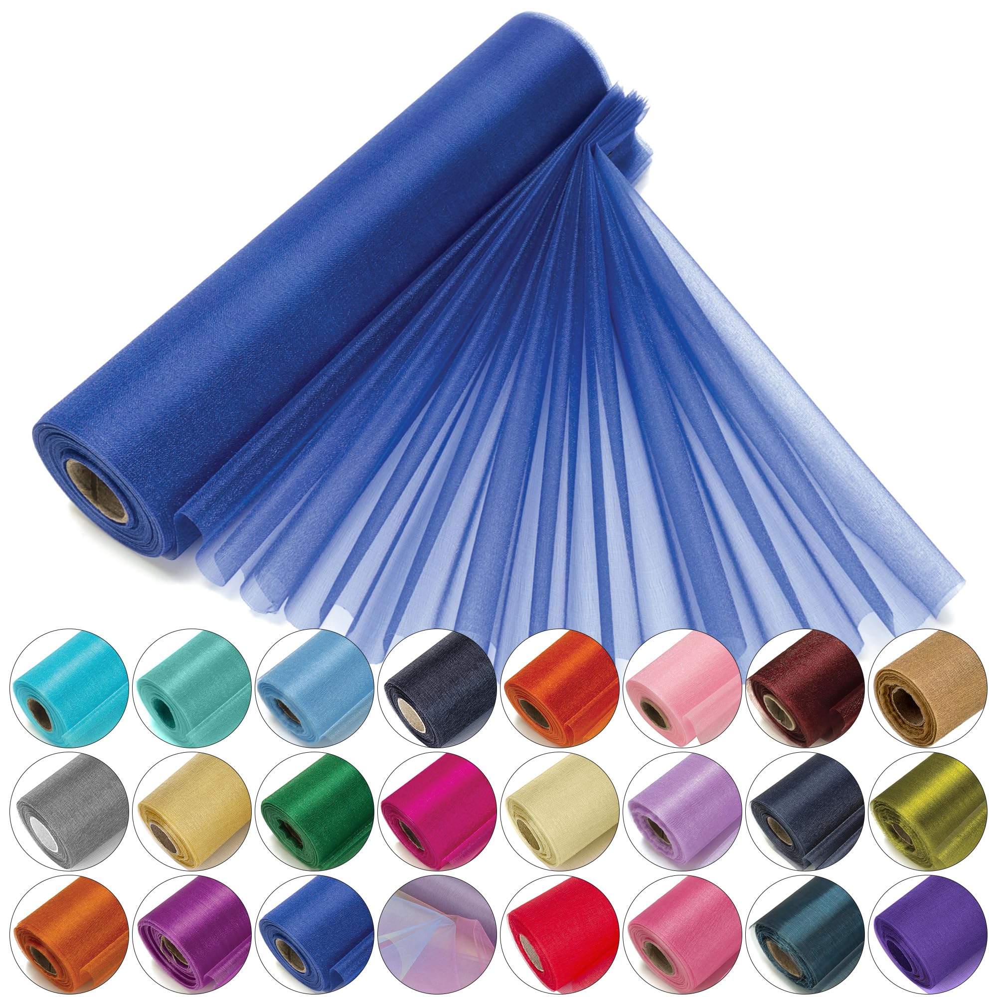 29cm x 25m Roll of Organza Sheer Fabric - Elegant Decorative Cloth for Wedding Chair Bows, Table Runners, Party Favours - Crafting Supplies for Ribbons, Dress Accents,and Bags, Royal Blue