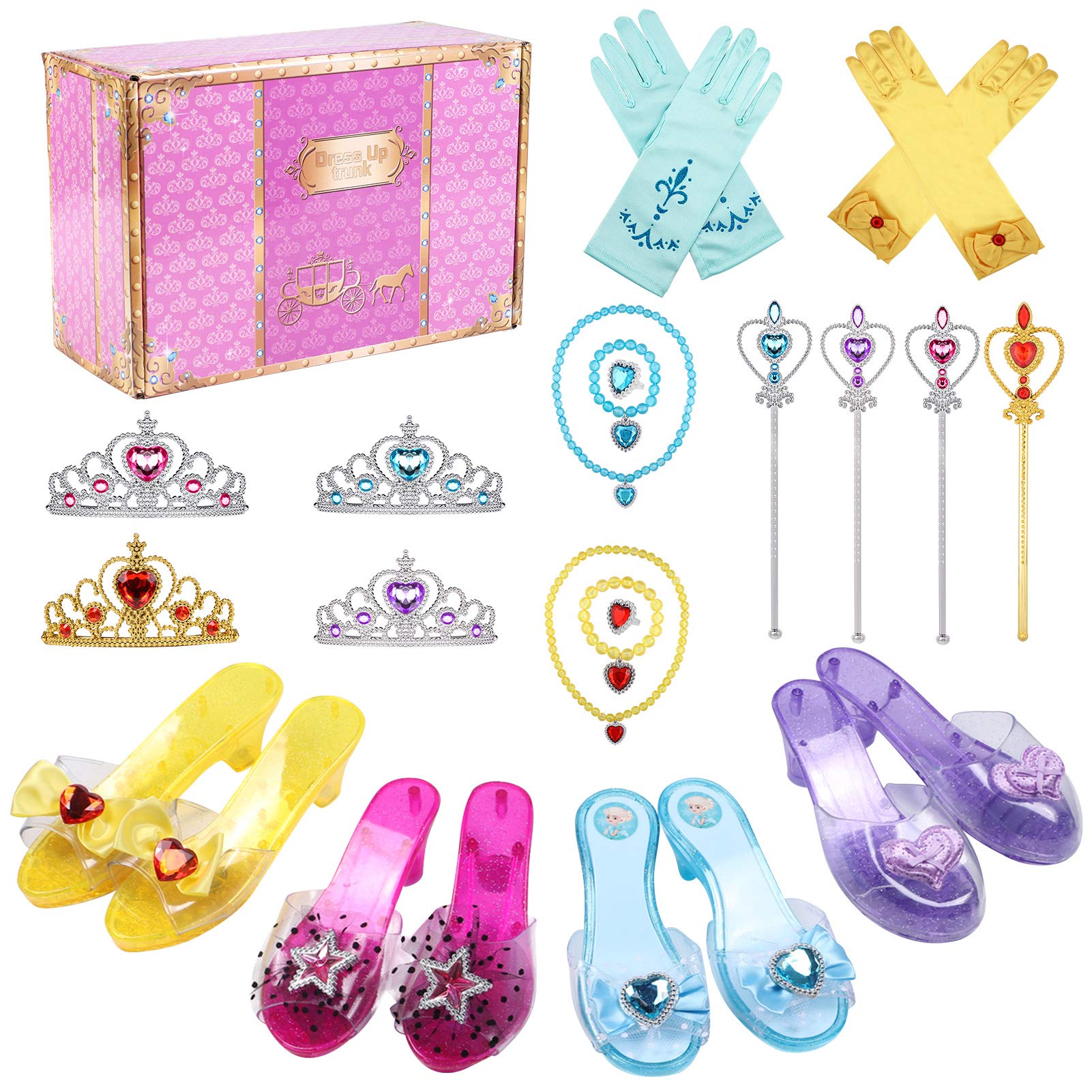 Tacobear Princess Dress Up Shoes for Girls with Princess Crown Wand Necklace Ring Bracelet Gloves Princess Fancy Dress Accessories Gift for Girls 3 4 5 6 Years