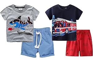 BIBNice Toddler Boy Summer Clothes Outfits Kids Cotton Short Sleeve Shirt Shorts Set 2-7 Years