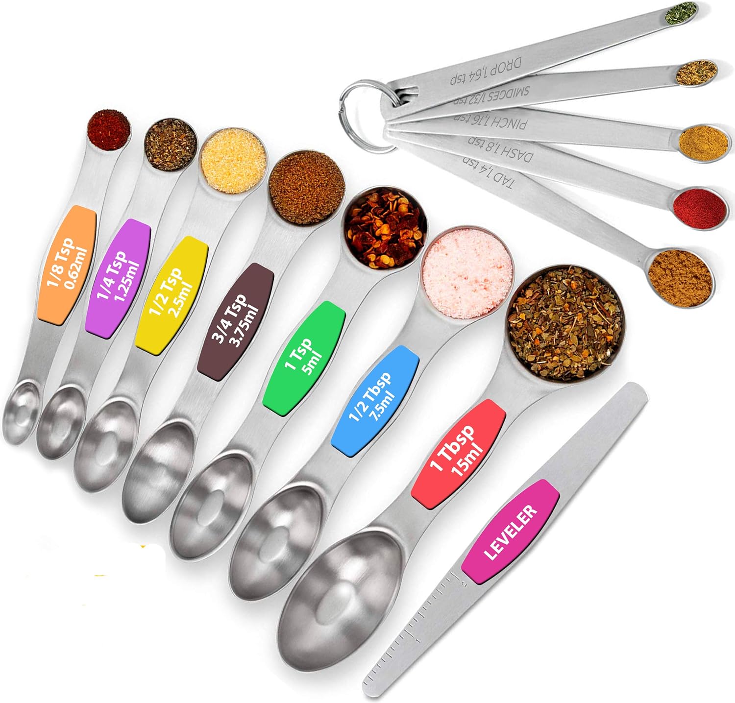 13 PCS Stainless Steel Measuring Spoons Set, Including 7 Double Sided