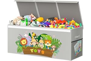 Momsnug Toy Boxes for Kids, Large Toy Box Chest Kids Toy Storage Organizer for Boys Girls, 3 Different Compartments Collapsible Storage Bins with Lids for Nursery Playroom Bedroom Living Room