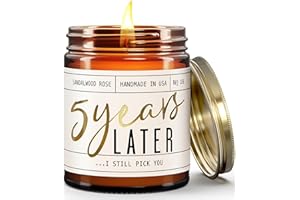 SOY AND SASS 5 Year Marriage Anniversary Gifts - '5 Year Later' Candle,w/Sandalwood Rose - infused w/Essential Oils I 5 Year Anniversary Gifts for Her I 5th Wedding Anniversary Gifts for Wife I50Hr Burn I USA Made