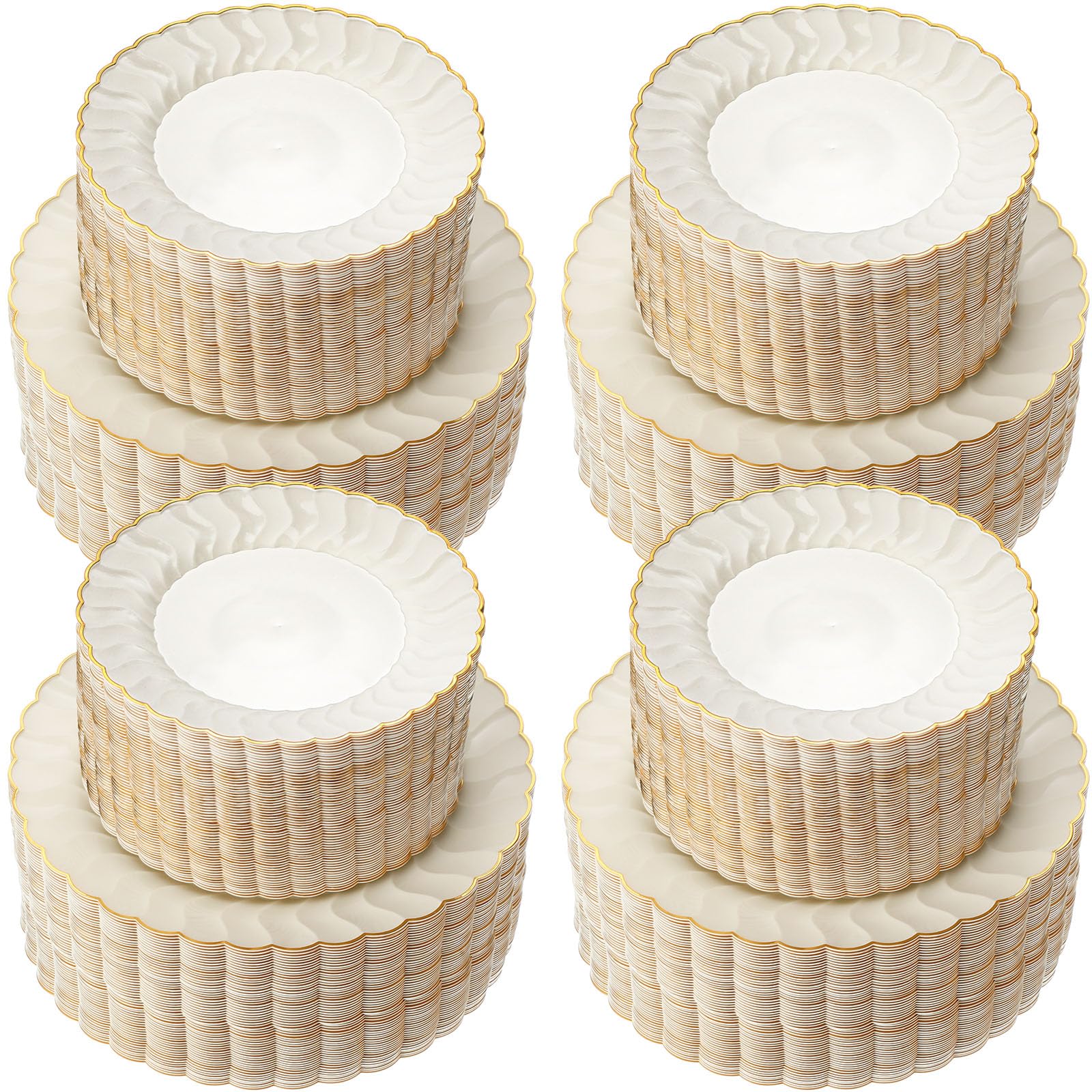 Photo 1 of Mifoci Ivory Plastic Plates with Gold Rim Heavy Duty Disposable Plates for Dessert, Appetizer, Holiday, Wedding, Party(120 Pcs)