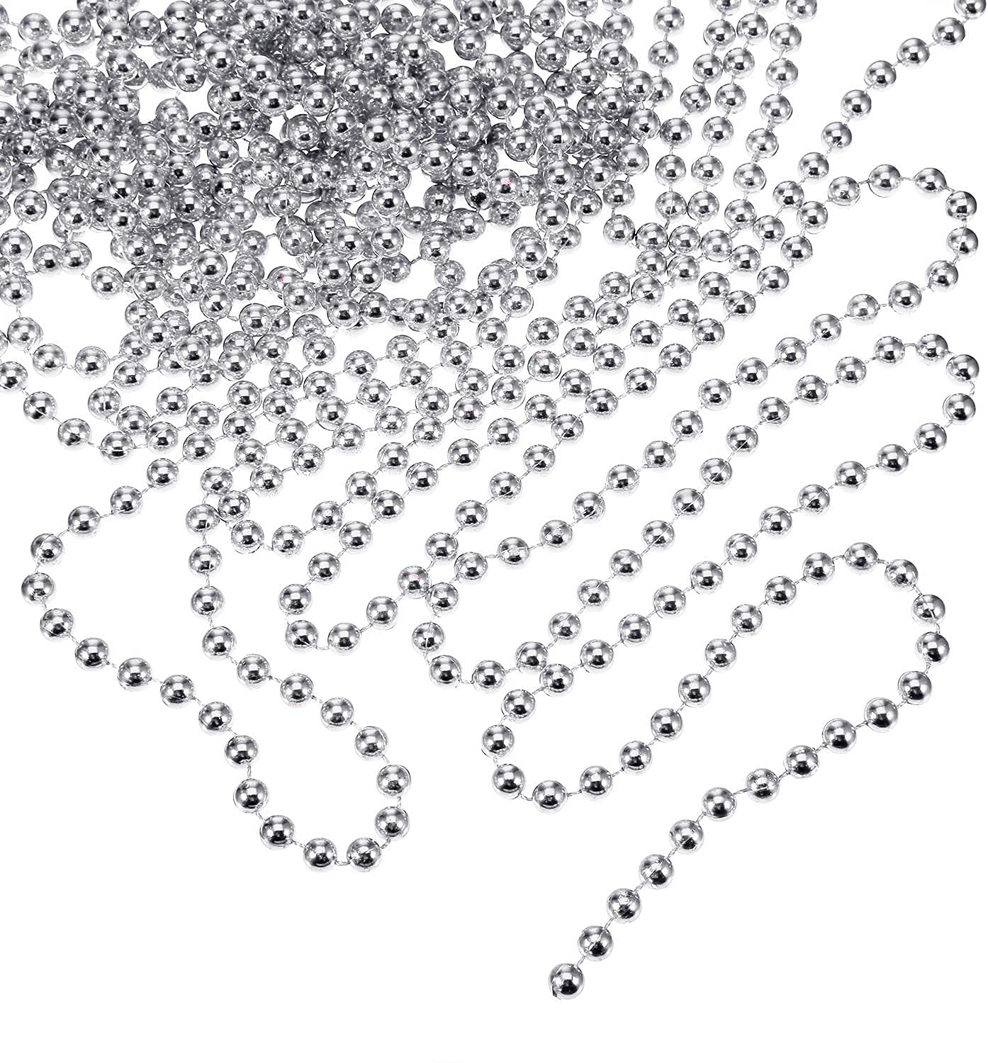 ZhouXL 15M Christmas Bead Chain, Christmas Bead Garlands for Christmas Decorations Christmas Wedding Holiday DIY Home Decoration Supplies (Silver)