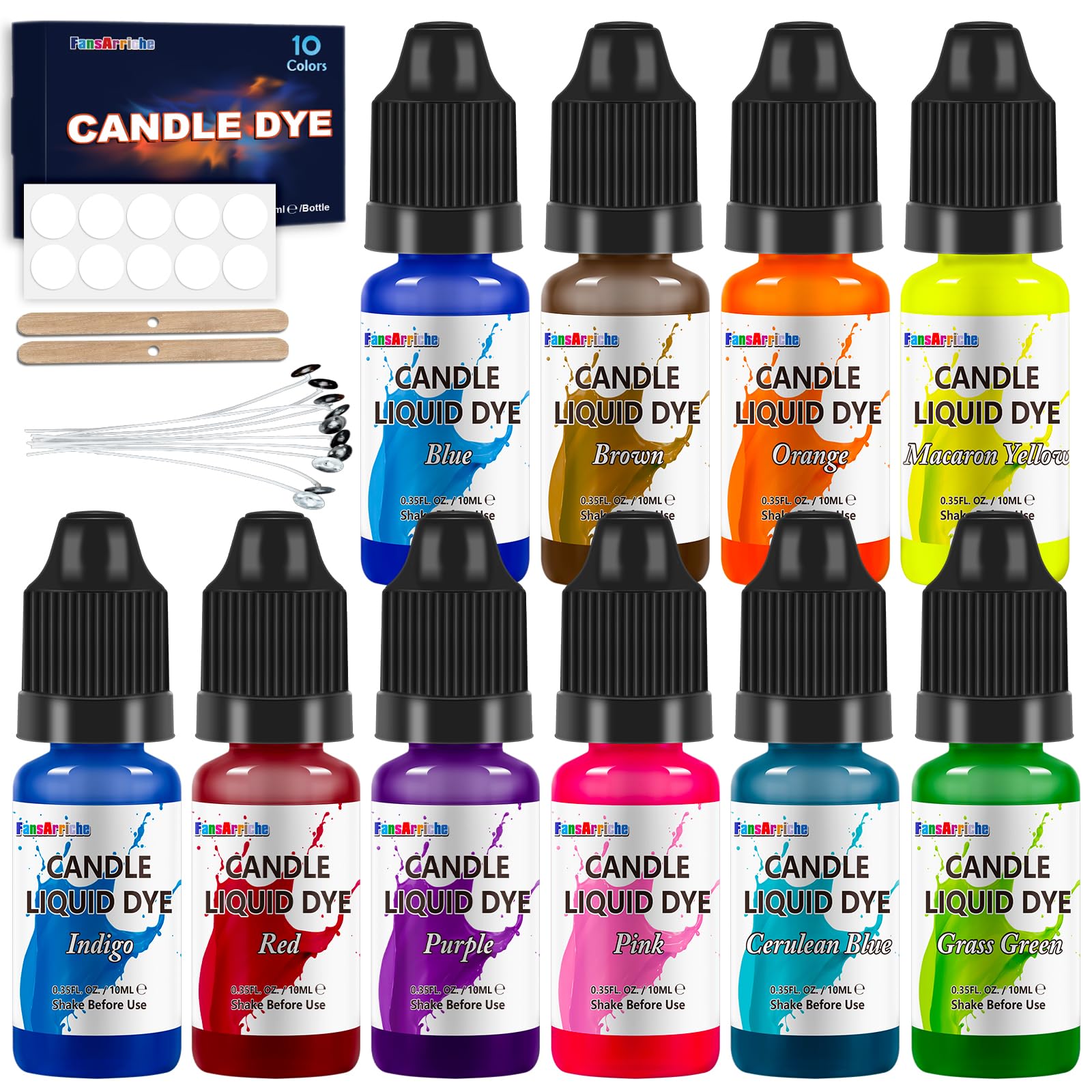 FansArriche Candle Wax Colour - 10 Colours Liquid Candle Wax Dye for Candle Making - Highly Concentrated Candle Dye for Soy Wax, Paraffin Wax - Each 10 ml