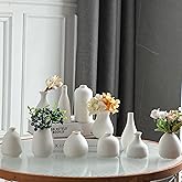 JOJUNO White Bud Vases, Small Ceramic Vase Set of 11, Mini Pottery Vases for Flowers, Decorative Pieces for Home Modern Decor, Boho Decor, Chic Accents for Living Room Dining Table Shelves