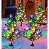 Solar Christmas Tree Outdoor Decor, Waterproof Solar Xmas Decorations Garden Stake Lights, Multi-Color LED Artificial Prelit Christmas Décor for Outside Landscape Pathway Porch Yard Holiday (4 pcs)