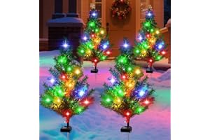 OSTRITEC Solar Christmas Tree Outdoor Decor, Waterproof Solar Xmas Decorations Garden Stake Lights, Multi-Color LED Artificial Prelit Christmas Décor for Outside Landscape Pathway Porch Yard Holiday (4 pcs)