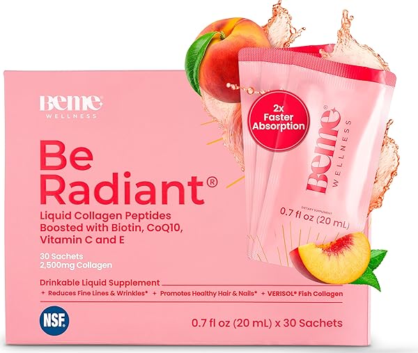 BEME BERADIANT LIQUID COLLAGEN PEPTIDE FOR HAIR, SKIN & NAILS WITH 2X FASTER ABSORPTION – CLINICALLY TESTED – 2500MG VERISOL® HYDROLYZED COLLAGEN SUPPLEMENTS FOR WOMEN WITH BIOTIN, COQ10 & VITAMIN C