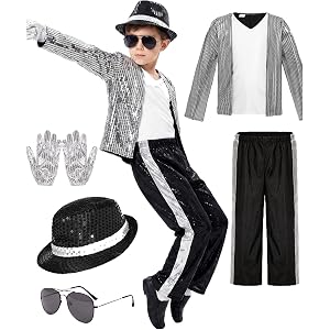 Kids Sequin Star Dance Outfit Sets Boys Girls Retro 80s 90s Disco Set Party Outfits Shirt with Jacket, Pants, Hat