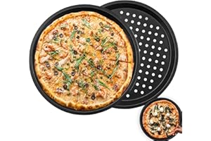 KEJJNYER 2 Pack 12 inch Perforated Pizza Tray for Oven Non Stick, Round Pizza Baking Pan with Holes, Carbon Steel Pizzas Oven