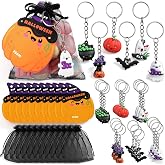 Huquary 24 Set Halloween Goodie Bags for Kids Halloween Gifts Keychain with Organza Bags and Card for Students Key Chain Classroom Reward Gift Goodie Bag Party Stuffers Gift